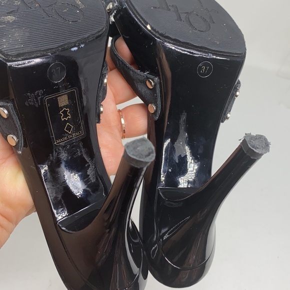 Dior Sz 37 Black Logo High Heel Sandals Bow Studs - Picture 13 of 16